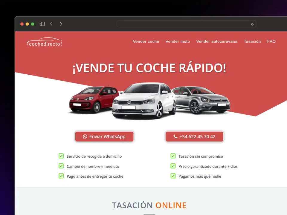 Captura de pantalla del proyecto CocheDirecto.es - Compramos y vendemos tu coche