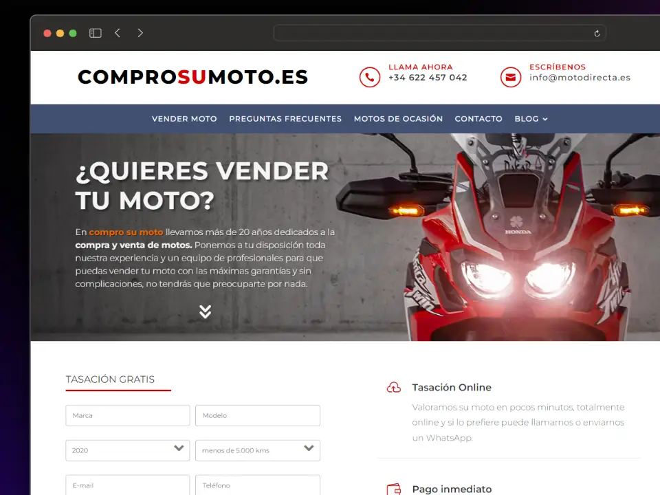 Captura de pantalla del proyecto ComproSuMoto.es - Compramos tu moto al mejor precio