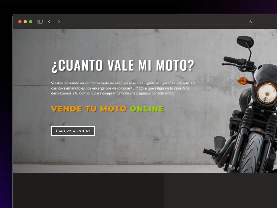 Captura de pantalla del proyecto CuantoValeMiMoto.es - Calcula el precio de tu moto