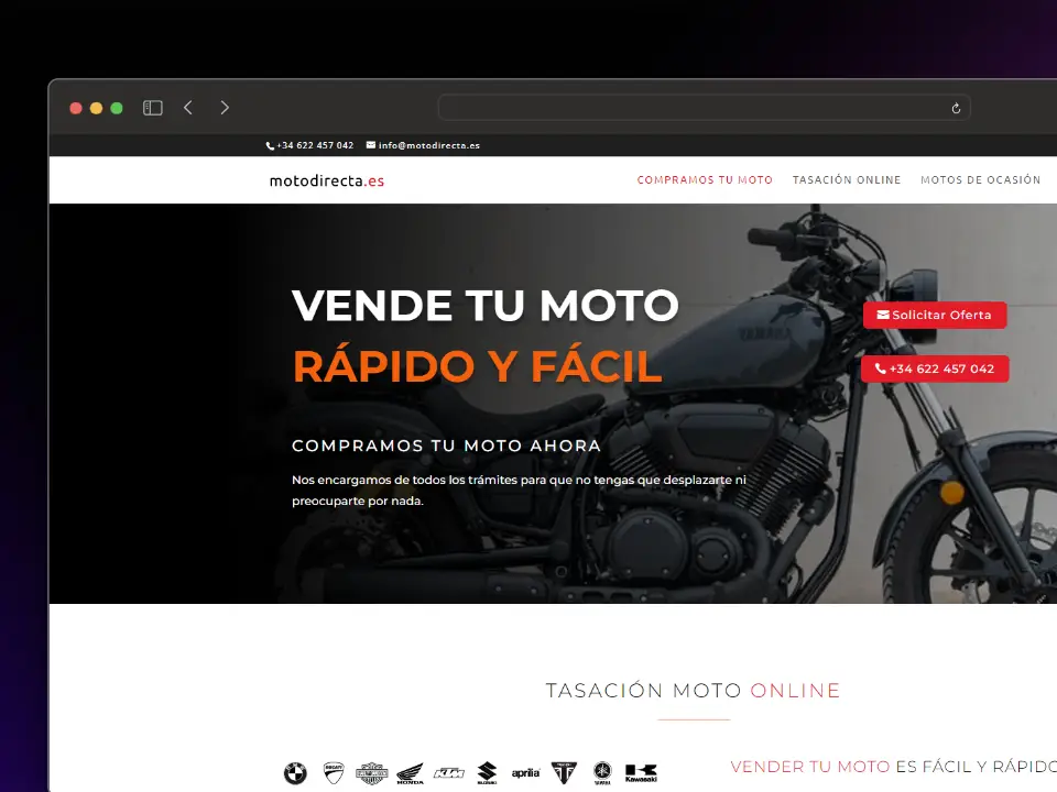 Captura de pantalla del proyecto MotoDirecta.es - Compramos y vendemos tu moto