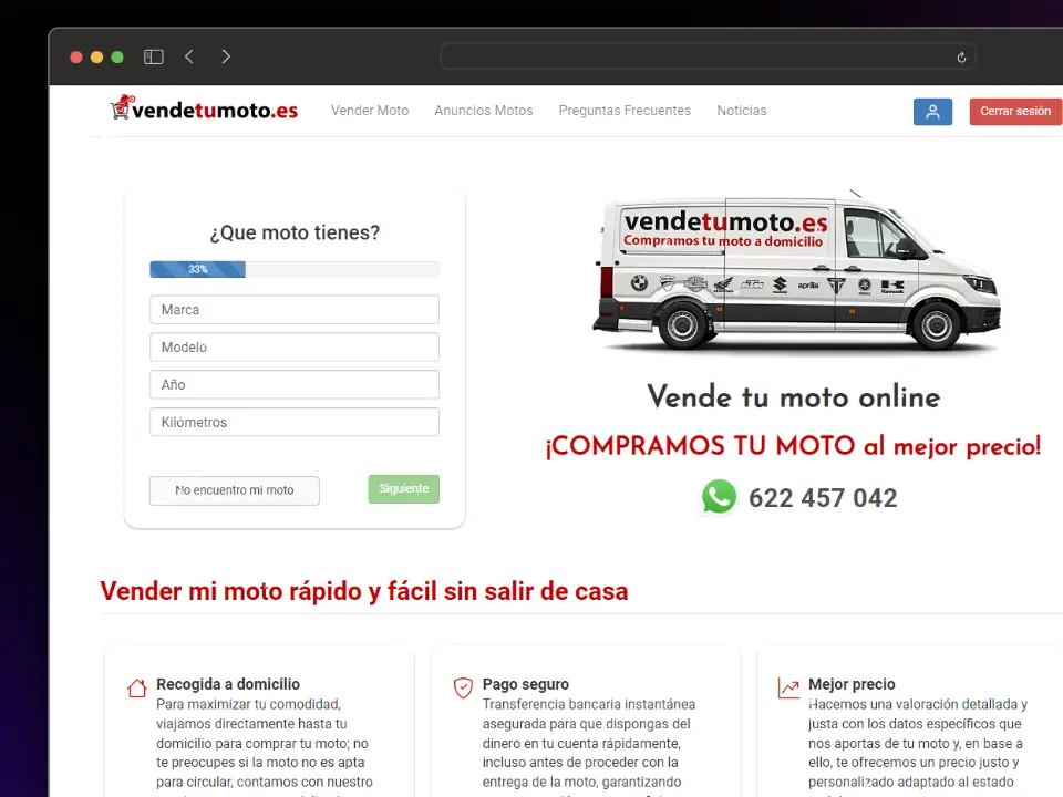 Captura de pantalla del proyecto Vendetumoto.es - Anuncios de motos en España